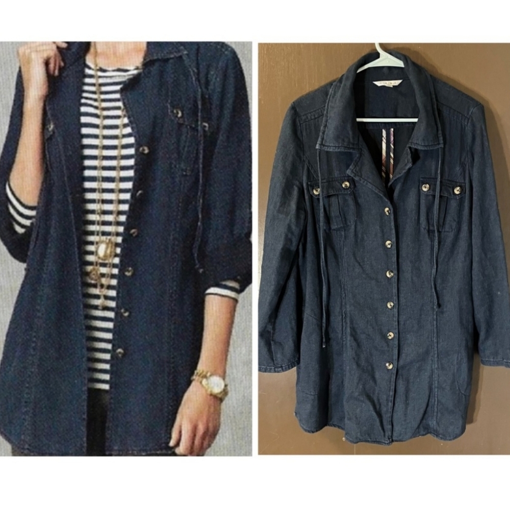 CAbi Utility Travel Blue Dark ChambrayButton Down Shacket Jacket Size M